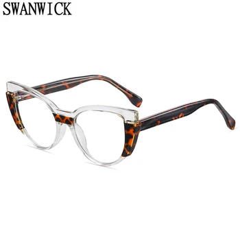 Swanwick котешки очи за жените рамки за очила, оптично прозрачен ацетат лещи дами синя светлина блокер очила tr90 женски леопардовый зелен